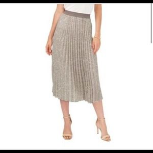 Vince Camuto Pleated plisse Midi Skirt Tan Brown Cafe White Small Floral